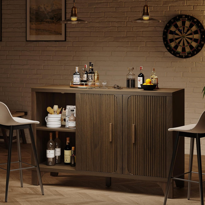 Mid Century Modern Fluted Buffet Cabinet with Storage, Accent Sideboard and Credenza Storage Cabinet with Doors, Wood Coffee Bar Console for Kitchen, Living Room (Walnut Brown, 47" 2-Door)