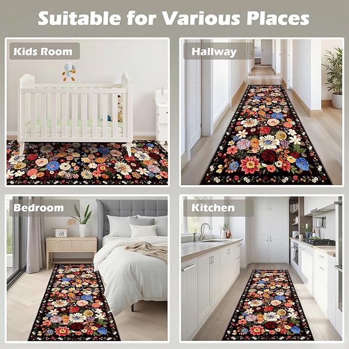 Black/Brown Kitchen Rug 2x6, Non Slip Washable Runner Rugs - Image 4