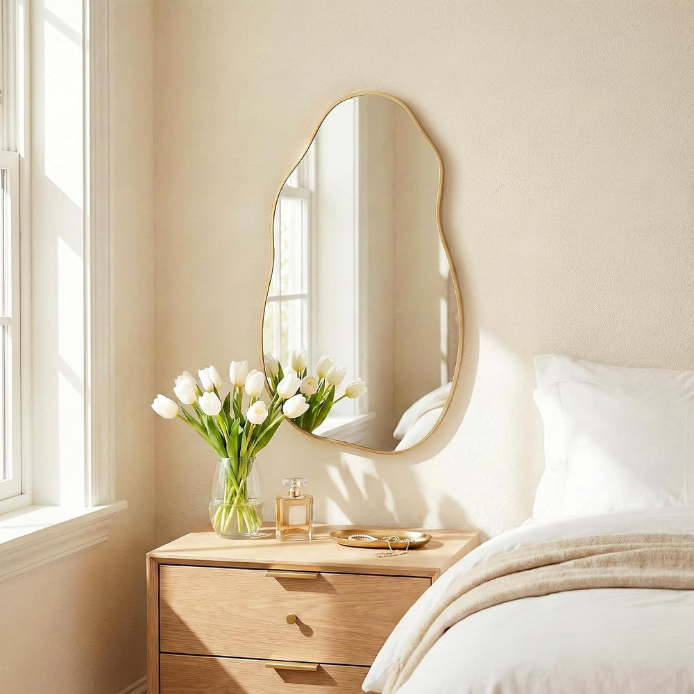 Matte Gold 30x16.5 Inch Irregular Organic Freeform Wall Mirror