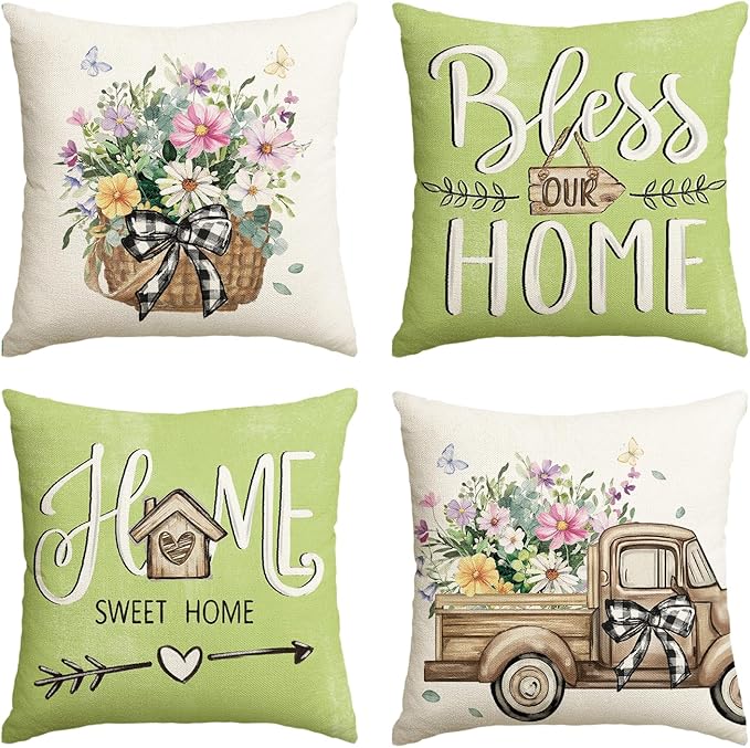AVOIN colorlife Bless Our Home Eucalyptus Leaves Throw Pillow Covers, 20 x 20 by AVOINcolorlife