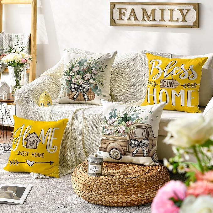 AVOIN colorlife Bless Our Home Farmhouse Eucalyptus Leaves Throw Pillow Covers - Image 2