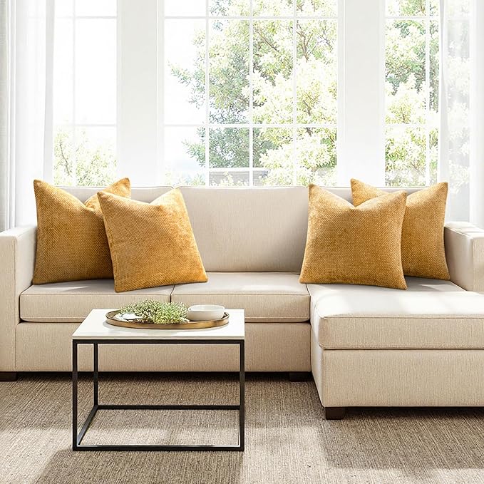 MIULEE Pack of 4 Couch Throw Pillow Covers 20x20 Inch Gold Soft Decorative - Image 4