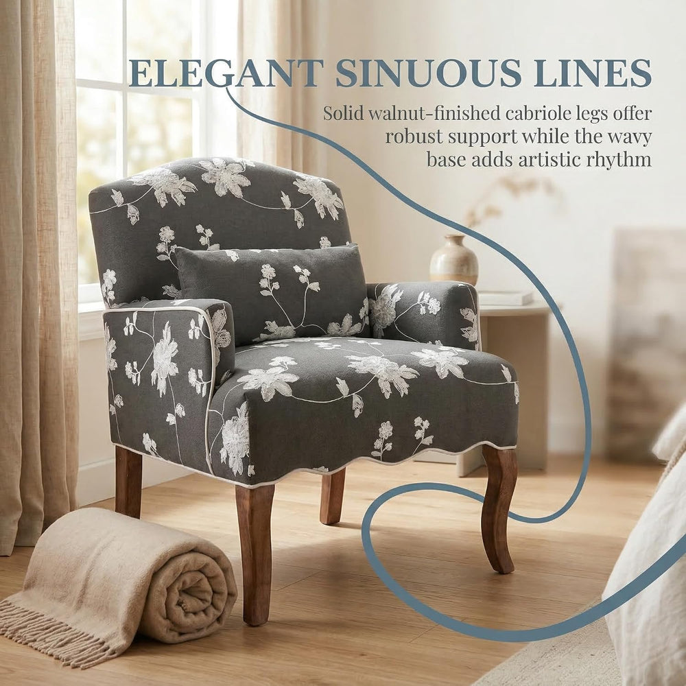 Shunzhi Floral Accent Chairs Set of 2 Farmhouse Upholstered Armchair Linen Re...
