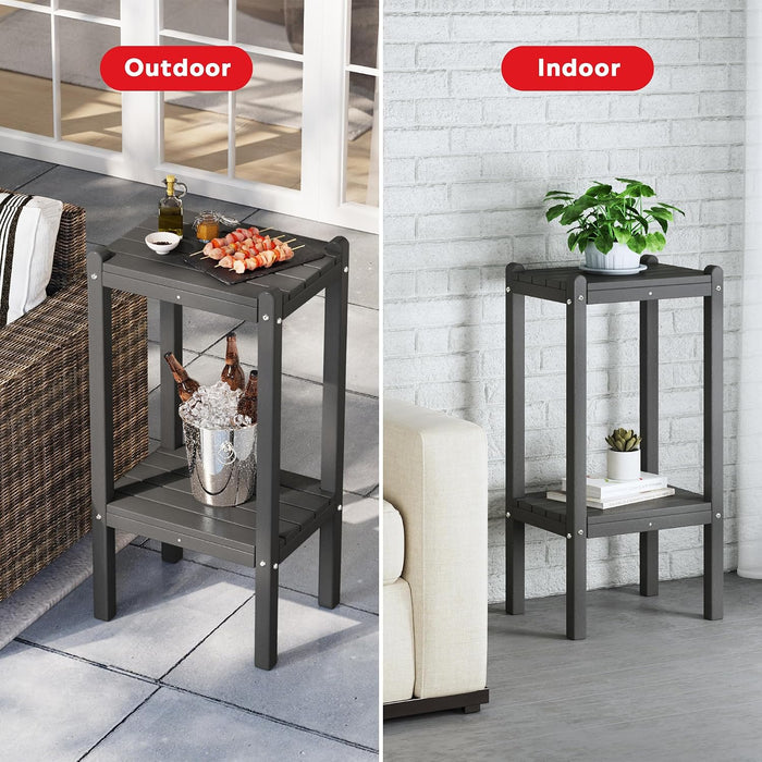 Costaelm Outdoor Side Table, 2-Tier Small Patio Coffee Tables for Outside, Outdoor End Tables for Patio, Adirondack Side Table for Outside, Outside Table for Pool, Porch, Garden, Gray