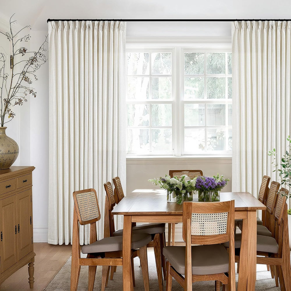 Natural Pinch Pleated Linen Curtains 92 Inches Long 2 Panels Set