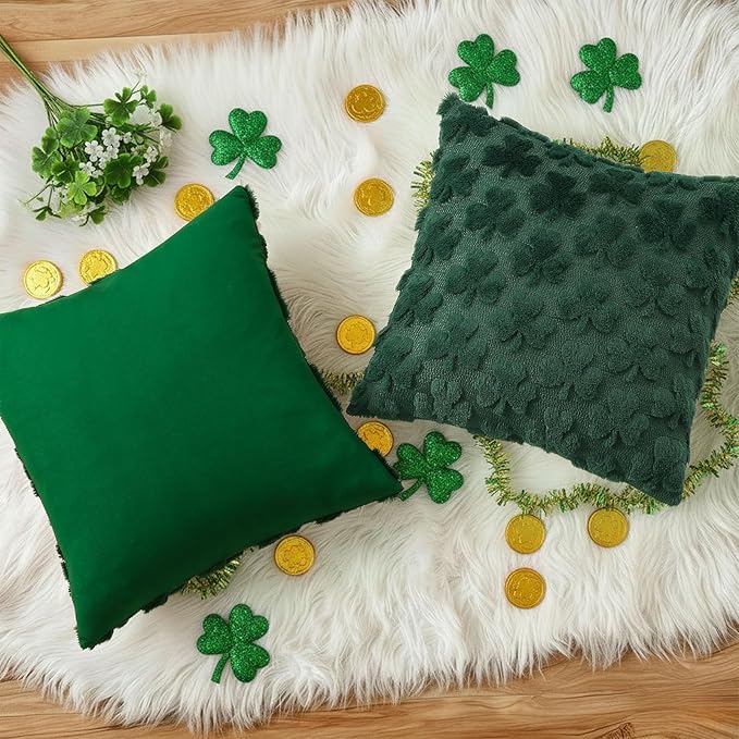 decorUhome St. Patrick’s Day Shamrock Green Pillow Covers 20x20 Inch Set of 2 - Image 7