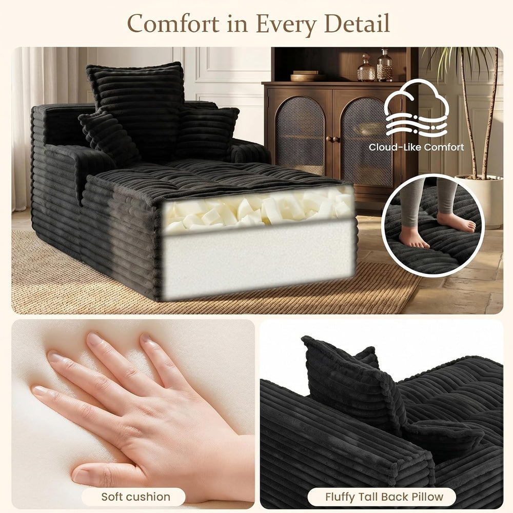 Boneless Chaise Lounge Couch Indoor, Small Corduroy Upholstered Sleeper Sofa ...