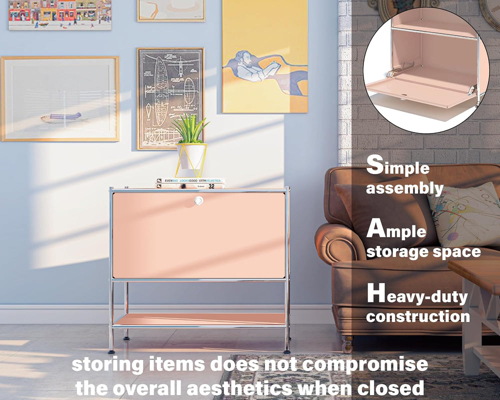 Metal Nightstand, Mid-Century Modern Bookshelf, Flap Door 27.5 | Sleek Modern...