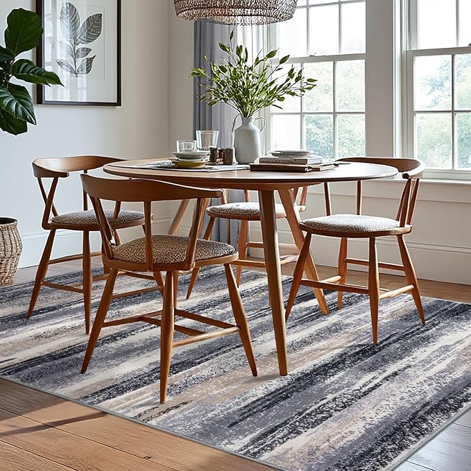Lansny Modern Abstract 6x9 Machine Washable Living Room Rug Non-Slip Soft - Image 2