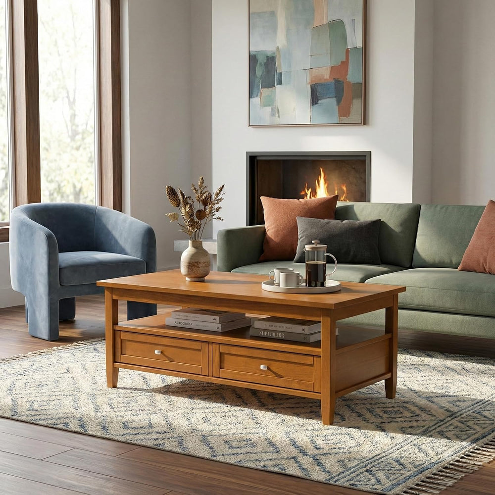 SIMPLIHOME Warm Shaker 48" Wide Solid Wood Coffee Table in Brown