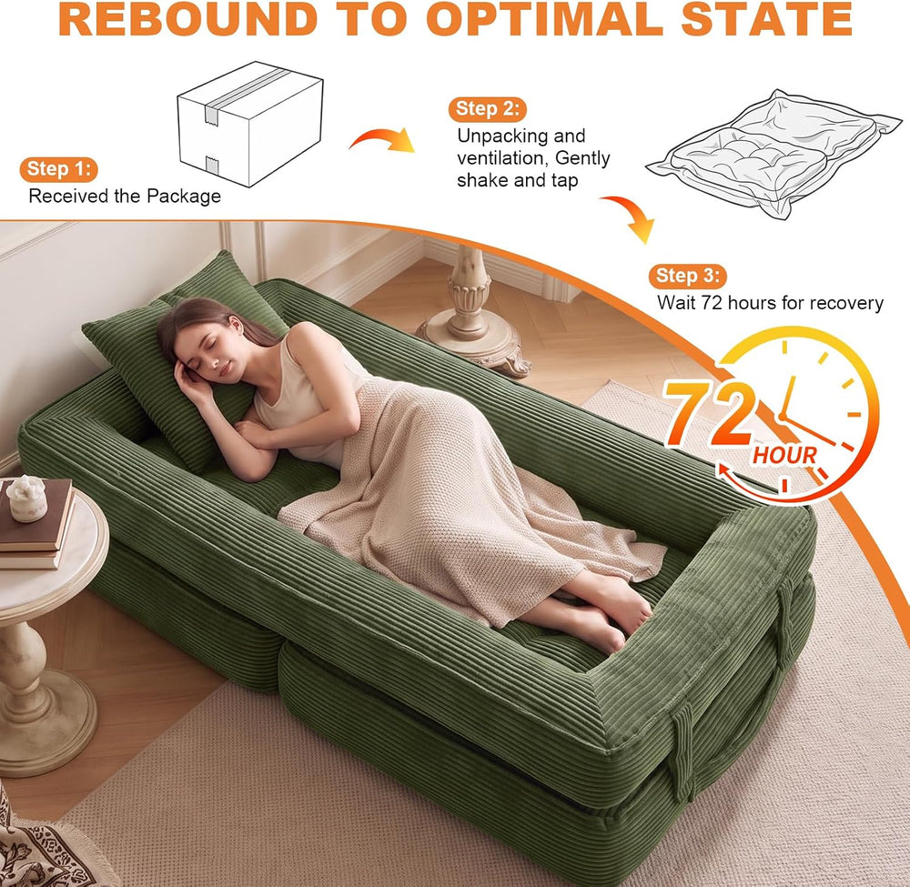 Folding Sofa Bed, Convertible Sleeper Chair, Corduroy Boneless Couch