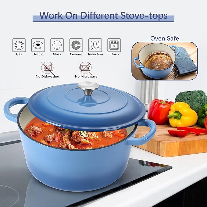 E-far Dutch Oven Pot with Lid, 5 Quart Enameled Cast Iron Round Dutch Oven - Image 6