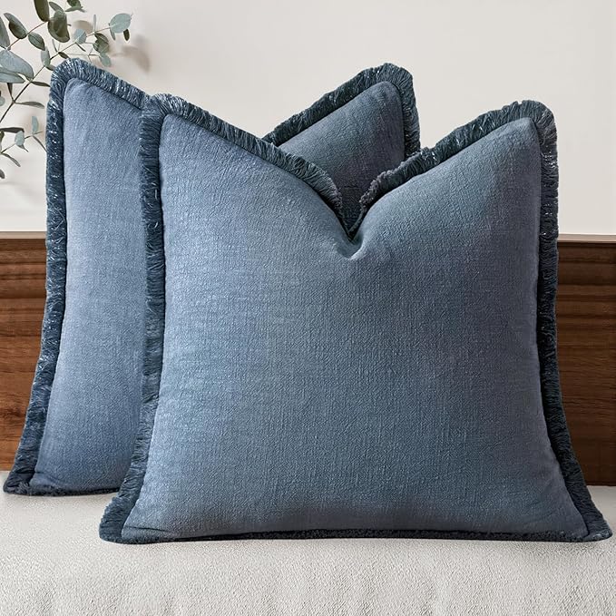 MIULEE Decorative Throw Pillow Covers Neutral Linen Fringe Throw Pillows Set of by MIULEE