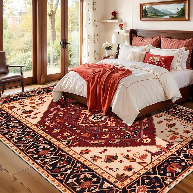 SERISSA 5x7 Boho Area Rug, Washable Non-Slip Rugs