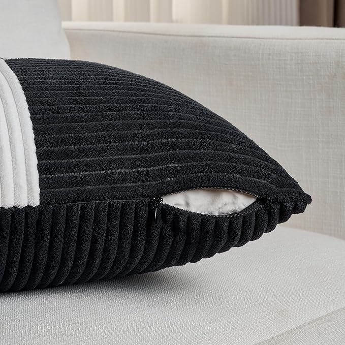 Fancy Homi Set of 2 Black White Lumbar Decorative Throw Pillow Covers 12x20 Inch - Image 4