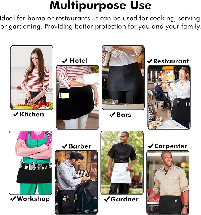 Dreamology Waitress Apron with Pockets, Short Aprons with Pockets, Waist Aprons - Image 3