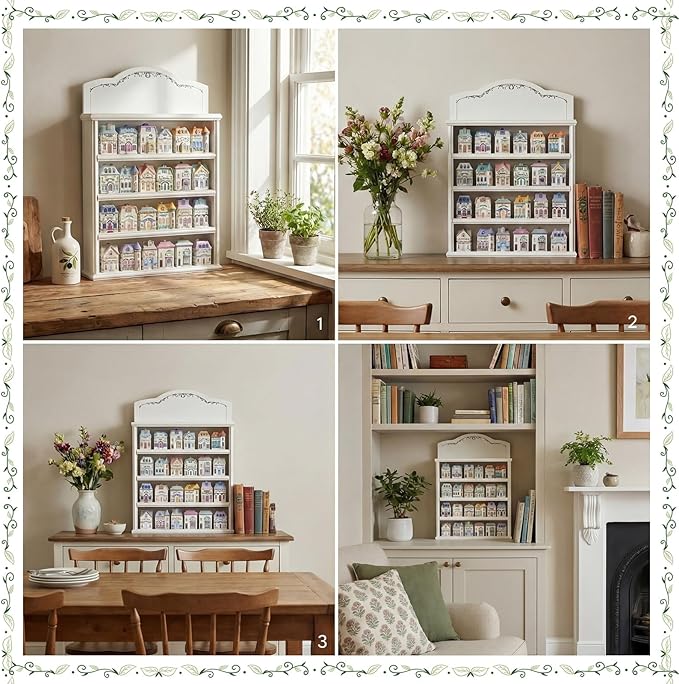 Chunful Vintage Spice Jar Wooden Rack Green White Vines Spice Shelf