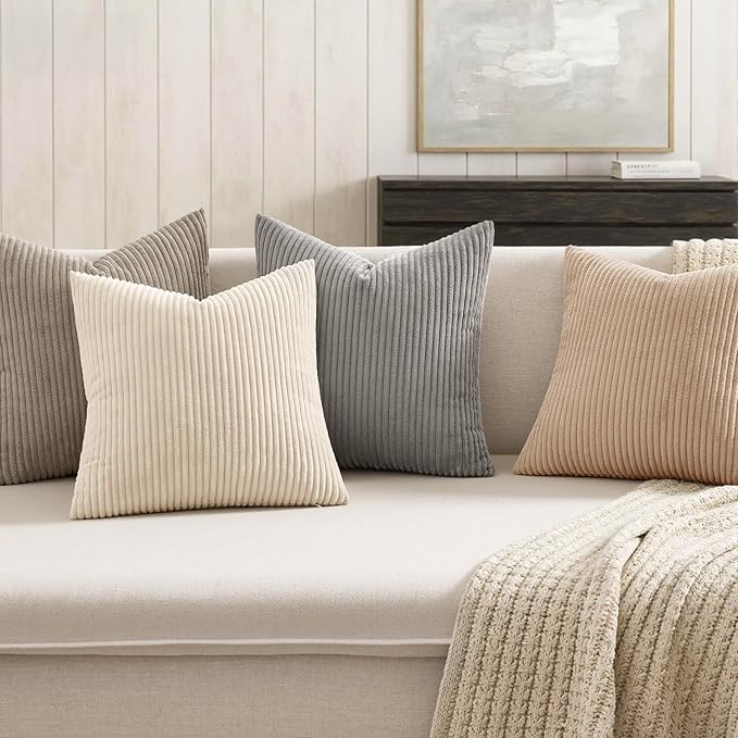 MIULEE Boho Farmhouse Neutral Cream Throw Pillow Covers 20x20 Inch Set of 4