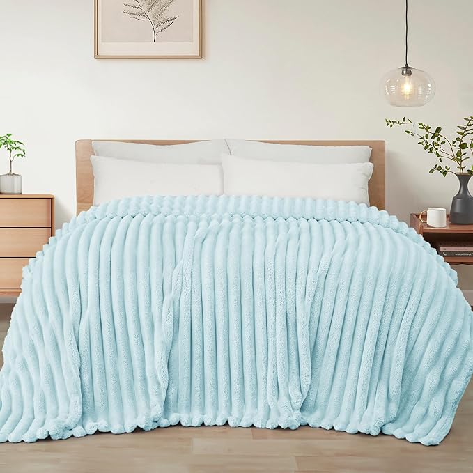 Exclusivo Mezcla Queen Size Flannel Fleece Blanket, Super Soft Striped Jacquard by ExclusivoMezcla