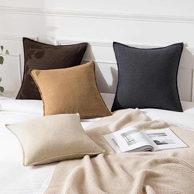 MIULEE Decorative Linen Pillow Covers 18x18 Inch Brown ​Boho Farmhouse​ - Image 4
