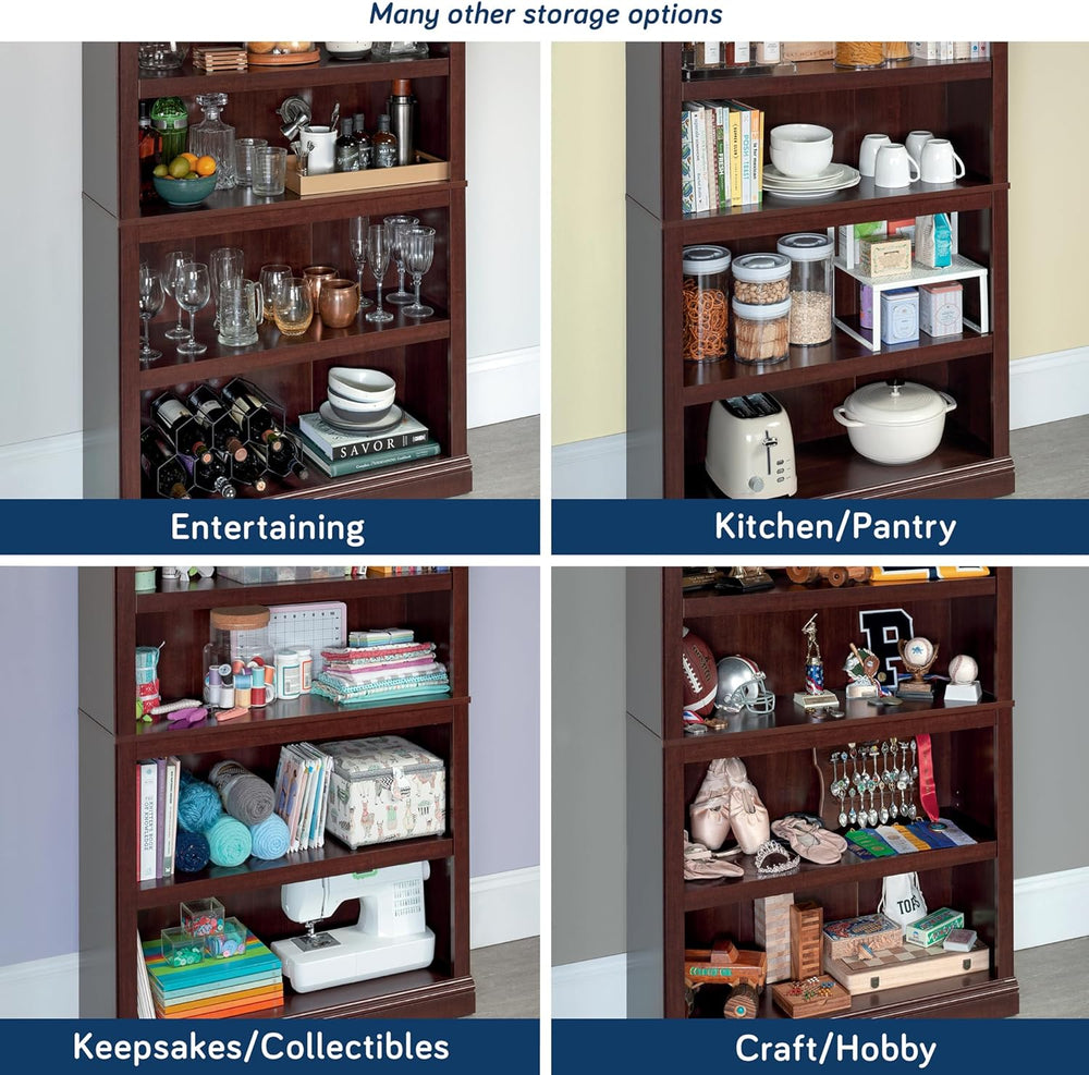 5-Shelf Bookcase with Storage, Classic Cherry Finish Wood Bookshelf for Livin...