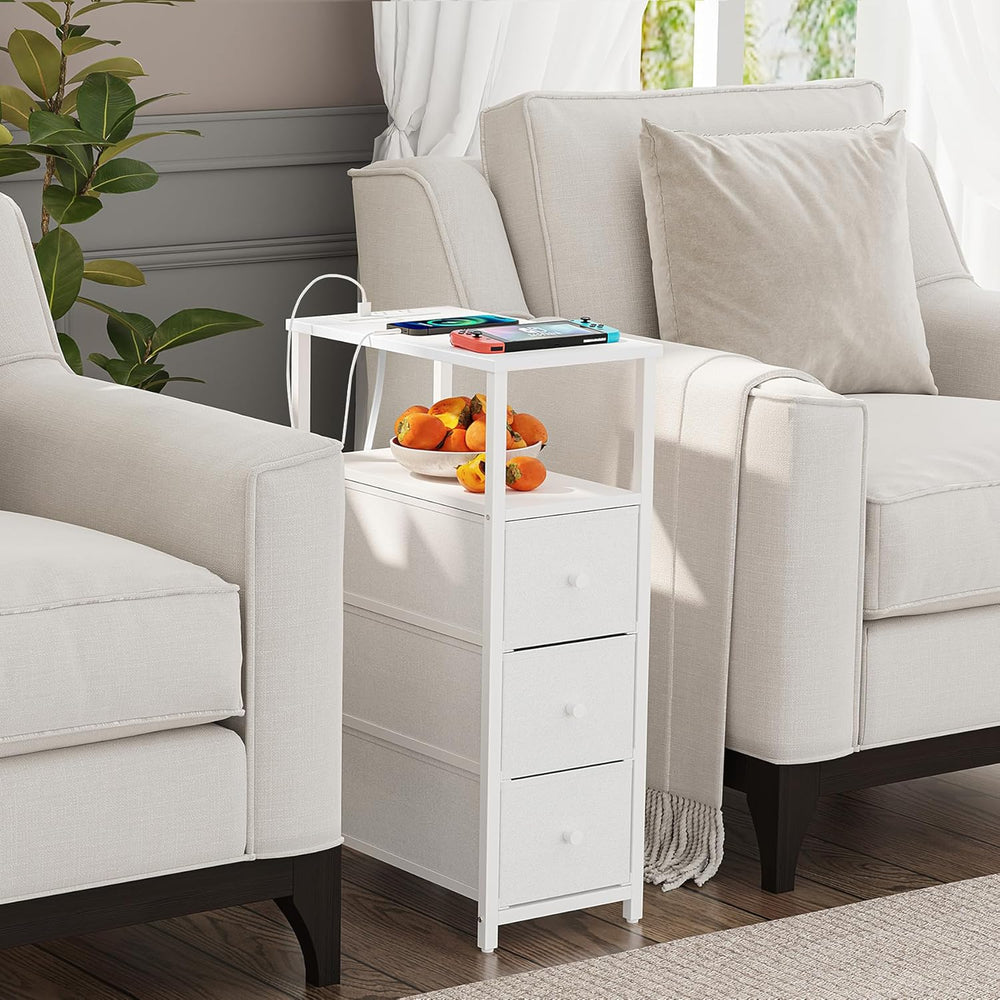 TUTOTAK Narrow Night Stand with Charging Station, Slim End Table with Plugins...