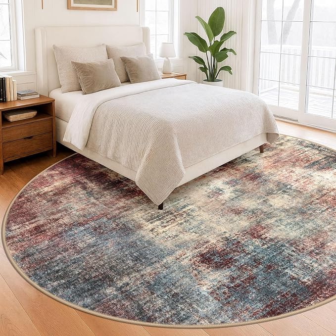 IOHOUZE Abstract Round Area Rug 8 Ft Washable Circle Rugs Large Round Rug Non - Image 8