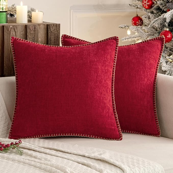 MIULEE Pack of 2 Christmas Pillow Covers 20x20 Inch Red Farmhouse Decorative by MIULEE