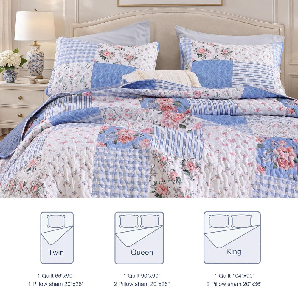 YIKUSH Floral Quilt Set King Size – Ultra Soft Lightweight Bedspread, 3 Piece...