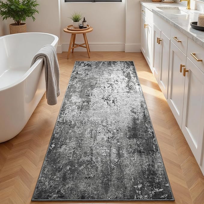 2.6x8 Black Rug Runners for Hallways Kitchen Runner Rug Non Slip Washable Black - Image 3