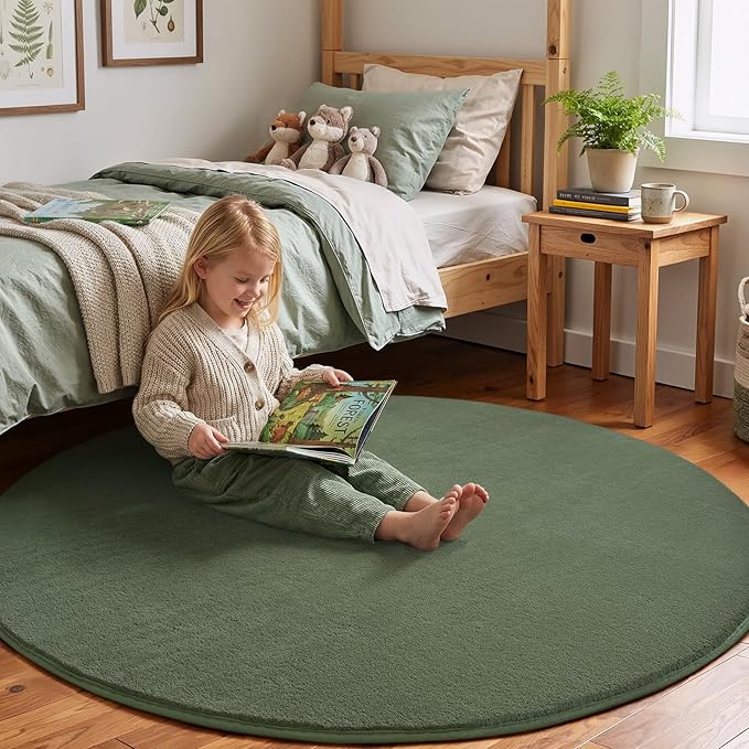 Amearea Sage Green Round Area Rugs 5ft Washable Circle Rugs - Image 4