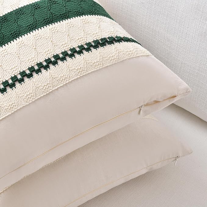 Fancy Homi Set of 1 Dark Green Boho Decorative Throw Pillow Covers 20x20 Inch - Image 3