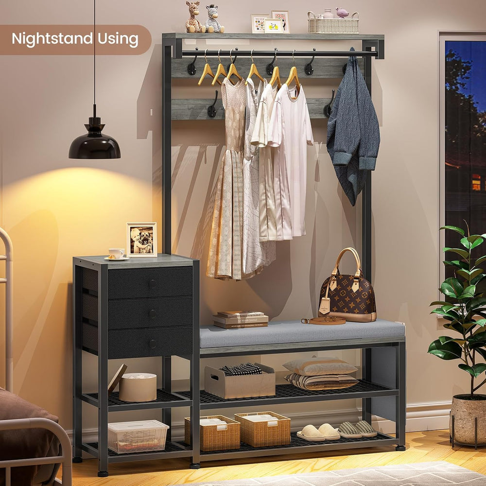 Itaar Coat Rack, Hall Tree with Bench and Shoe Storage, 7-in-1 Entryway Bench...