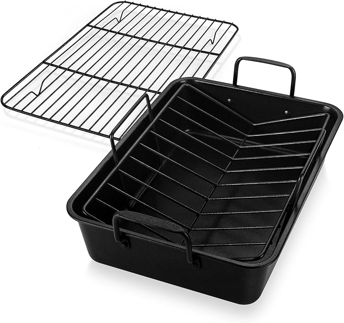 E-far Roasting Pan with Racks, Large Stainless Steel Turkey Roaster with by E-far