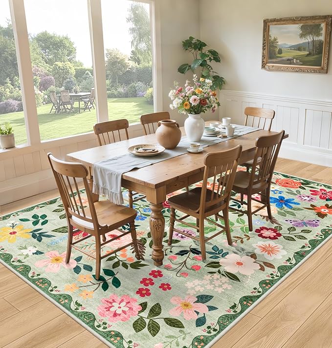 8x10 Area Rugs for Living Room: Floral Washable Rug Vintage Large Soft Boho - Image 4