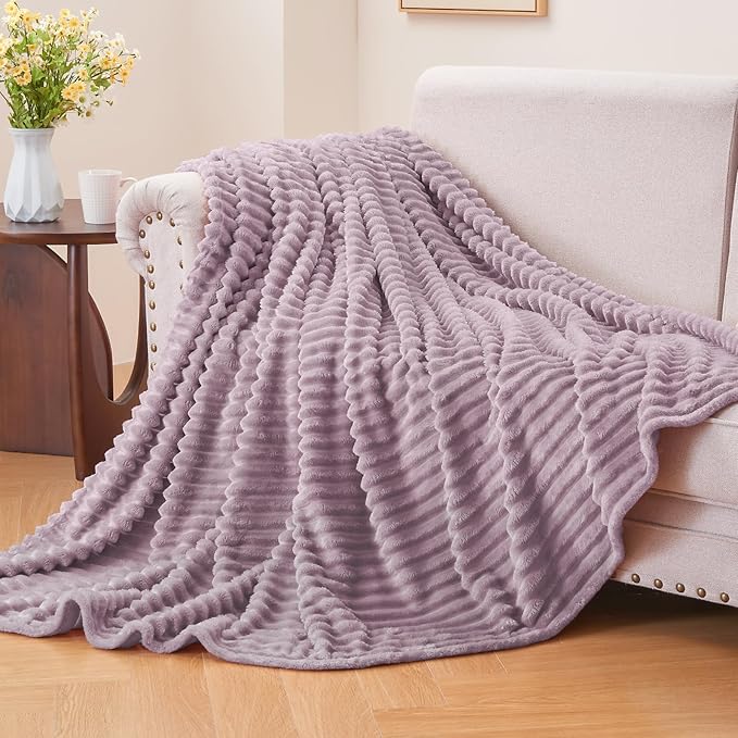 BEDELITE Fleece Blanket Twin Size – 3D Ribbed Jacquard Soft and Warm Decorative - Image 2