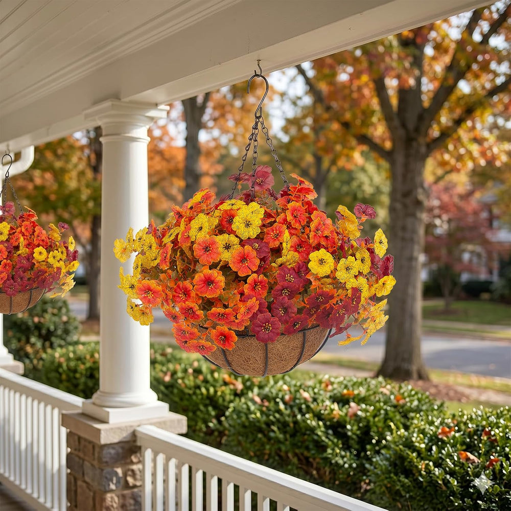 Hananona 2 Set Artificial Outdoor Fall Flowers with Hanging Basket, 2 Packs H...