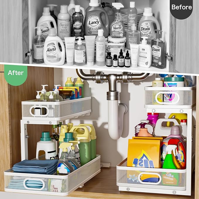 Under Sink Organizer 2 Pack, High Adjustable 2 Tier Under Sink Organizers and - Image 3