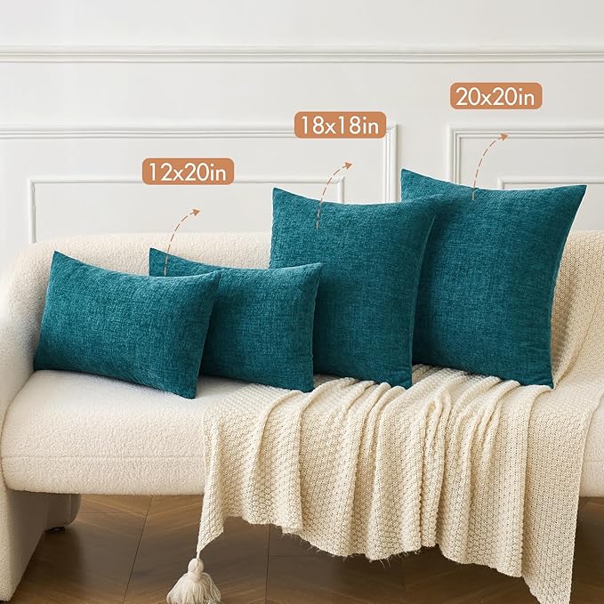 MIULEE Pack of 2 Dark Teal Throw Pillow Covers 12x20 Inch Soft Chenille Lumbar - Image 4