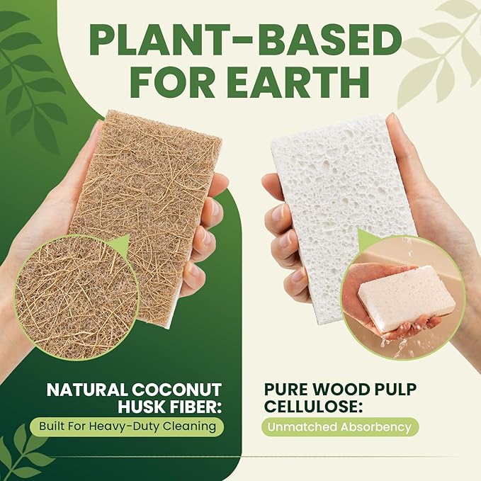Metflavor 6 Pack Natural Kitchen Sponges, Biodegradable Non-Scratch Cellulose - Image 3