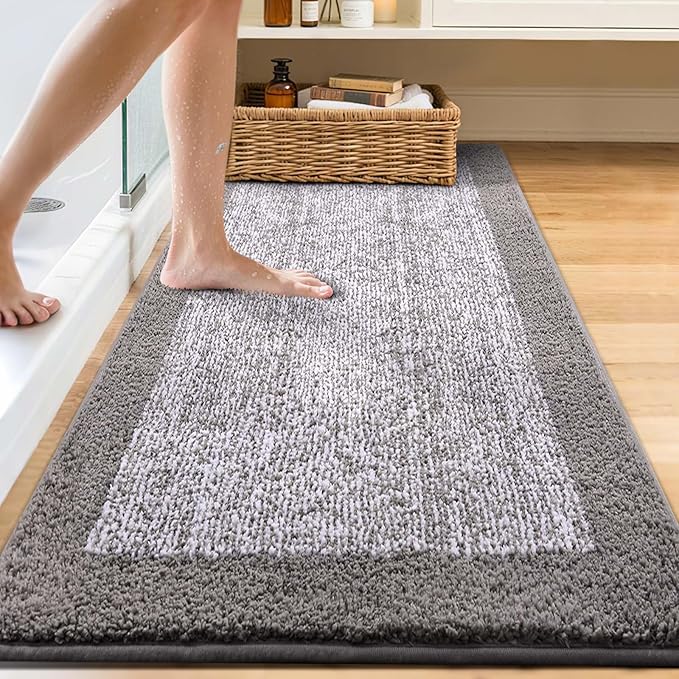 60x24 Long Bathroom Rugs Washable Non Slip, Light Grey Bath Mat - Image 2