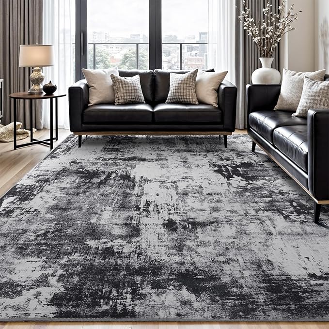 Rugflix 8x10 Area Rugs for Living Room, Big Washable Dark Carpet Non-Slip for by RugflixAreaRugs