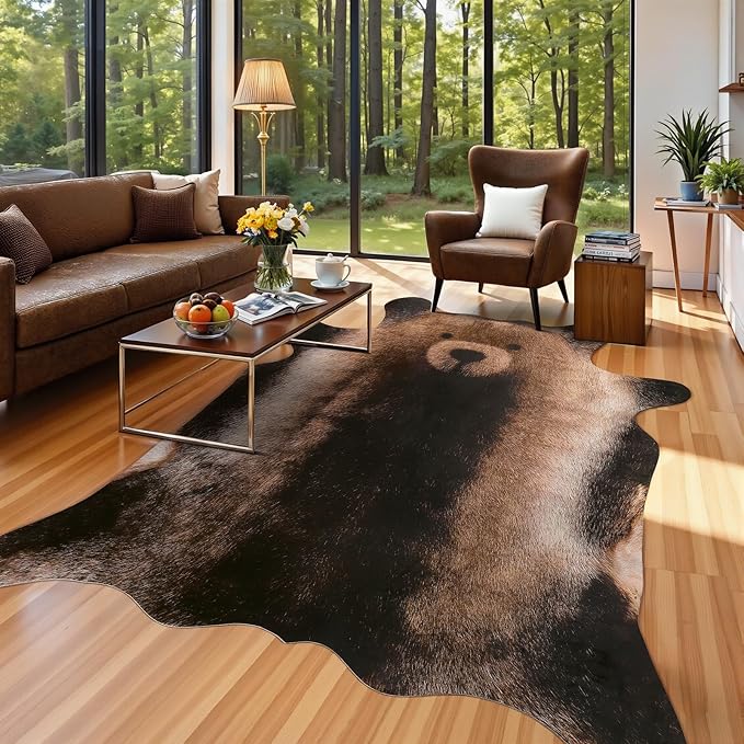 AROGAN Premium Bear Print Rug 4.6x5.2 Feet, Machine Washable Faux Fur Rug by AROGANAREARUG
