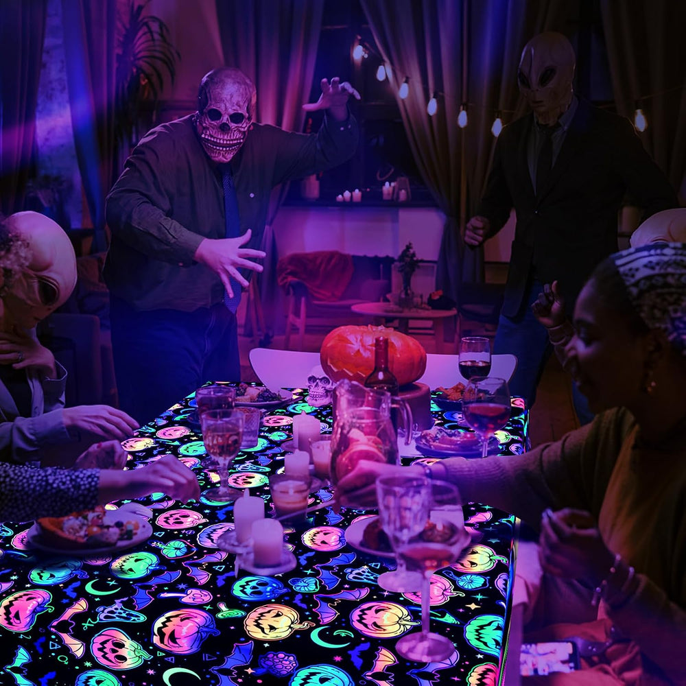 ASPMIZ Halloween Tablecloth Rectangle Table, Waterproof Blacklight Spooky Pum...