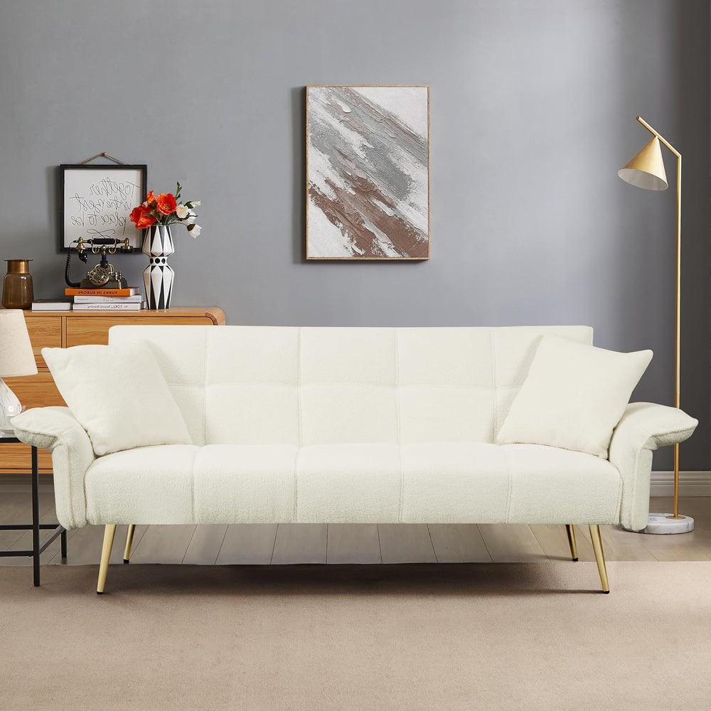 70.1" Teddy Futon Sofa Bed, Convertible Loveseat Couches, Beige