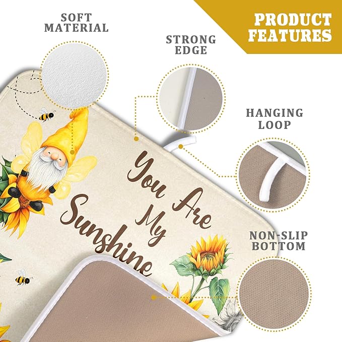 Giwawa Bee Gnomes Dish Drying Mat, Summer Sunflowers Elf Dish Drainer Mats - Image 4