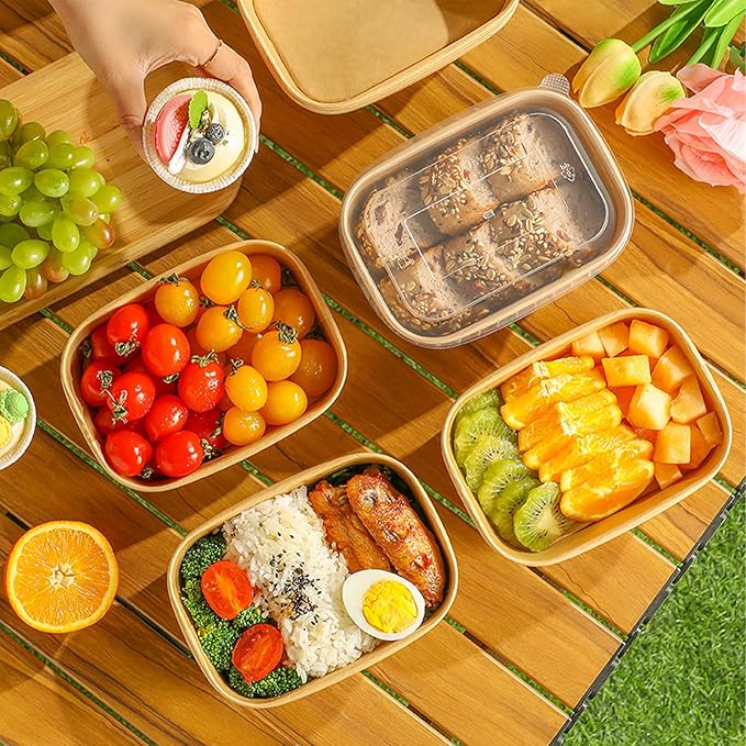 50-Pack 29oz Disposable Kraft Paper Bowls【with Lids and Forks】, Meal Prep