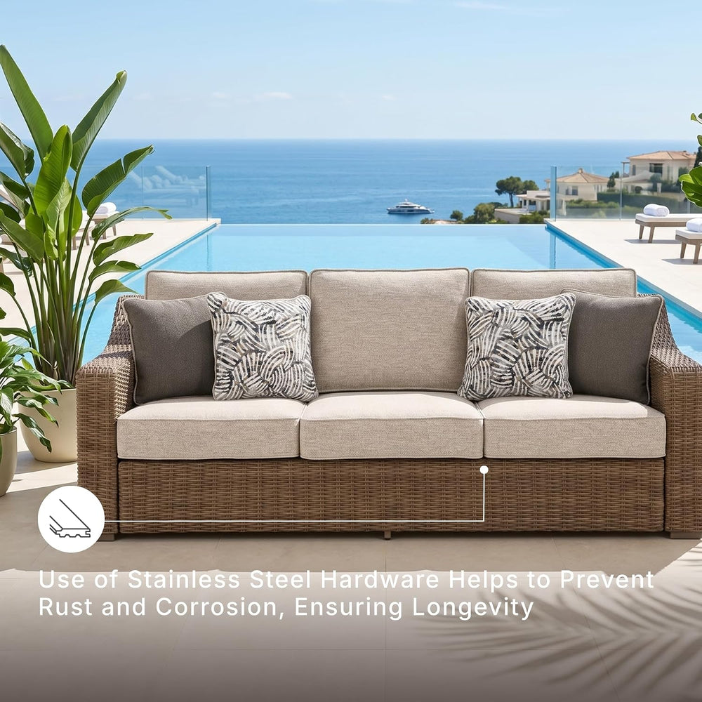 Signature Design by Ashley 3-Seat Outdoor Patio Couch, Handwoven Wicker