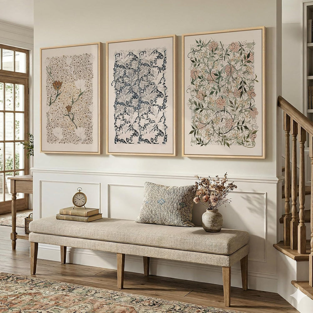 Large Framed 3 Piece William Morris Wall Art for Living Room, 24x36 In