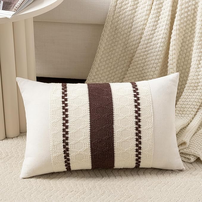 Fancy Homi Set of 1 Boho Brown Long Lumbar Decorative Throw Pillow Cover 12x24 by Fancy+Homi